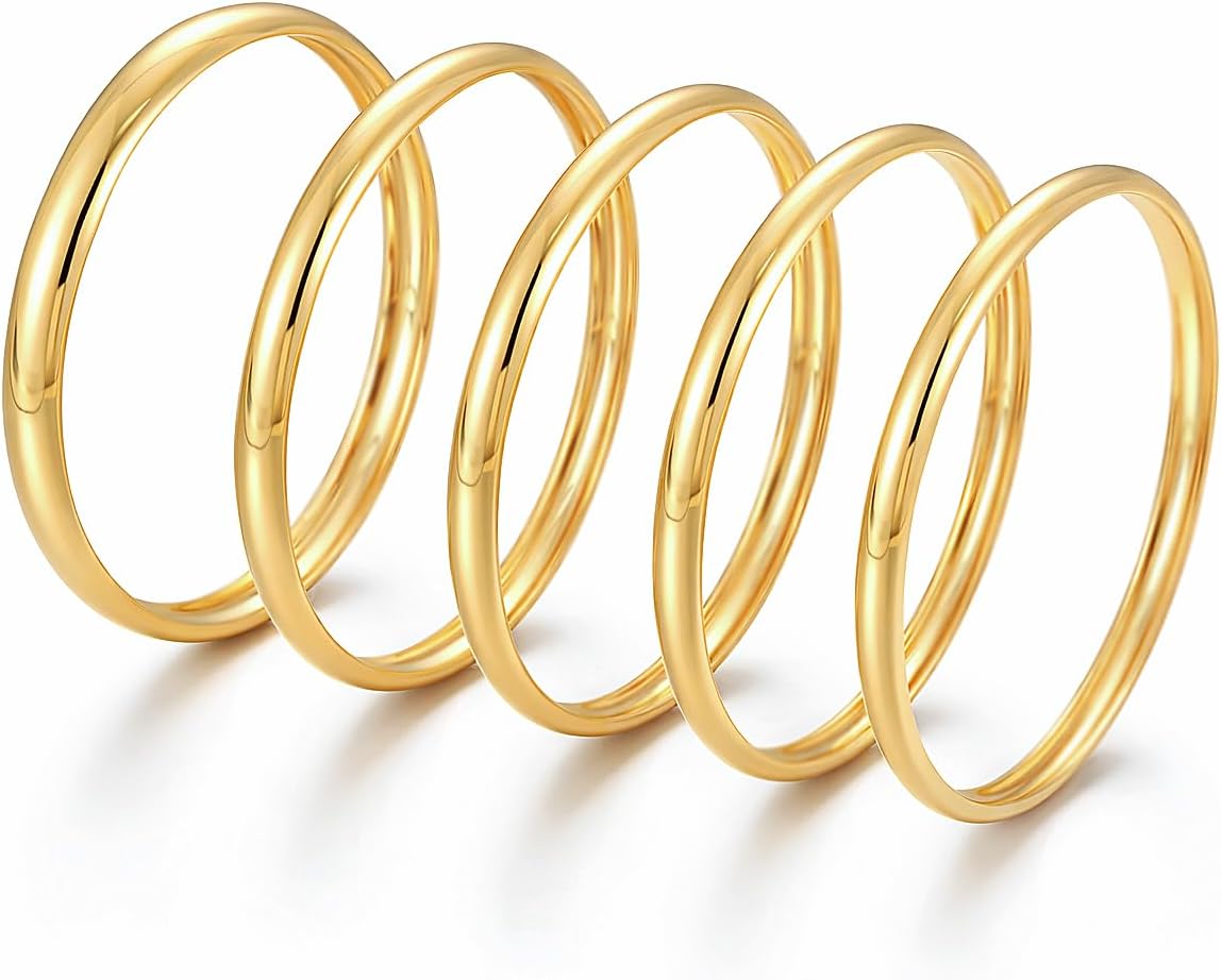 Chunky Gold Bangle Bracelets for Women, Dainty 14k Gold Plated Big Stackable Bangles Set, Trendy Statement Cuff Bracelet Stack Fashion Jewelry Gifts