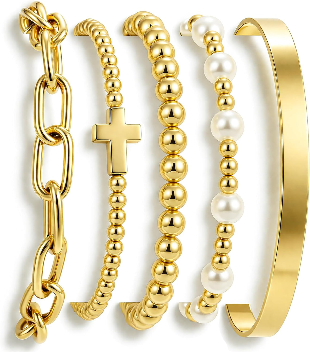 Chunky Gold Bangle Bracelets for Women, Dainty 14k Gold Plated Big Stackable Bangles Set, Trendy Statement Cuff Bracelet Stack Fashion Jewelry Gifts