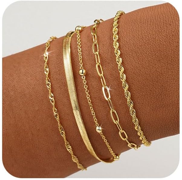 BERISO Gold Bracelets for Women, Elegant Adjustable 14K Gold Plated Bracelet for Women, Trendy Minimalist Dainty Gold Bracelet for Everyday Wear Secondary image