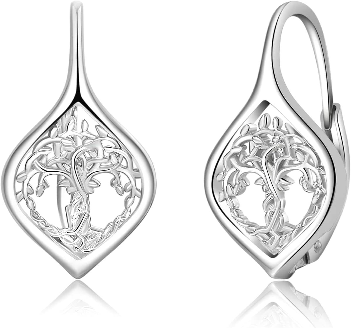925 Sterling Silver Tree of Life Hoop Earrings