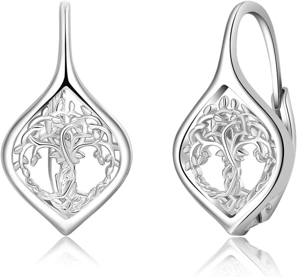 925 Sterling Silver Tree of Life Hoop Earrings