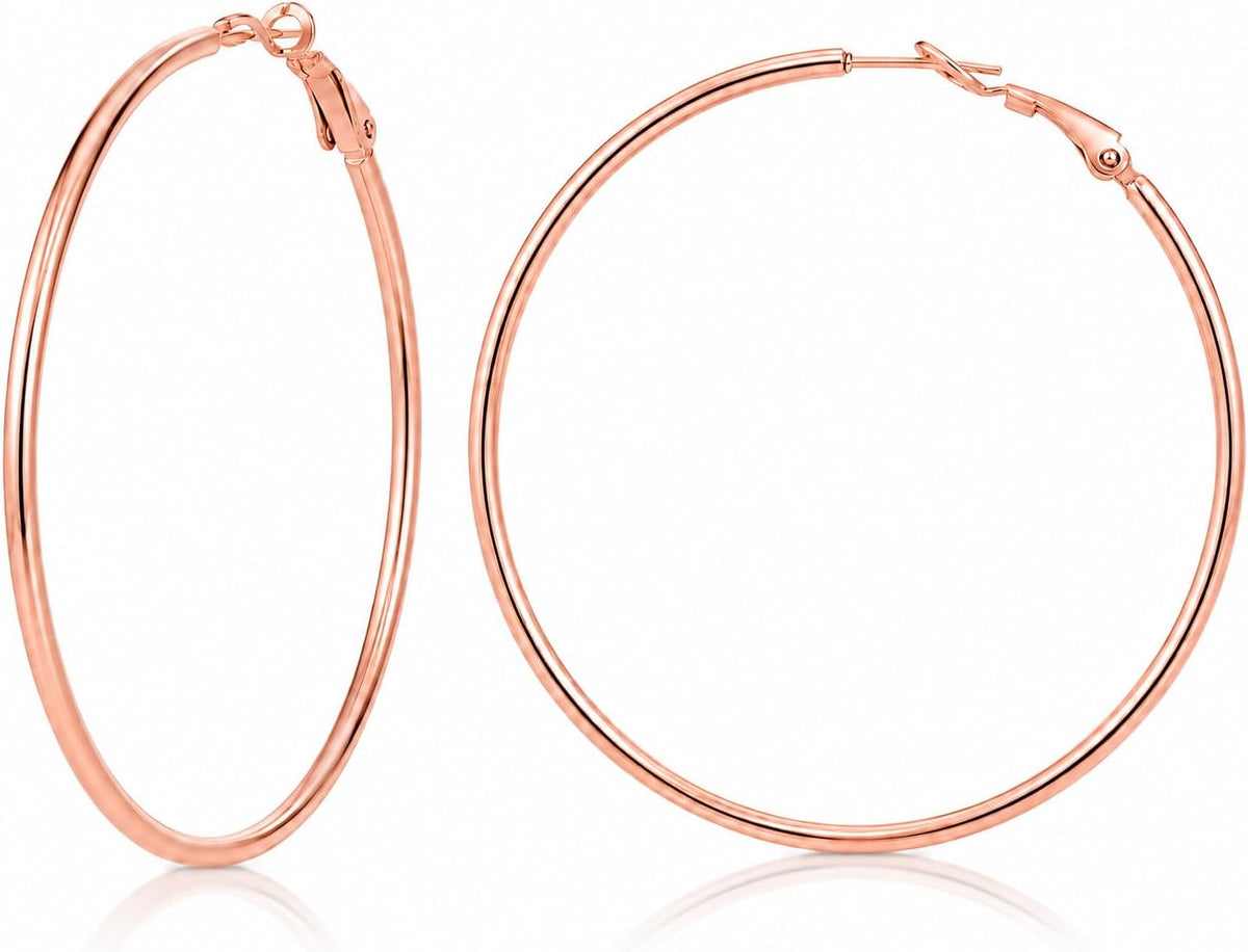 TIZU Big Hoop Earrings for Women Stainless Steel Hypoallergenic 14K Gold/Rose Gold/Black/Silver Hoop Earrings, 40mm/50mm/60mm/70mm Hoops Earrings