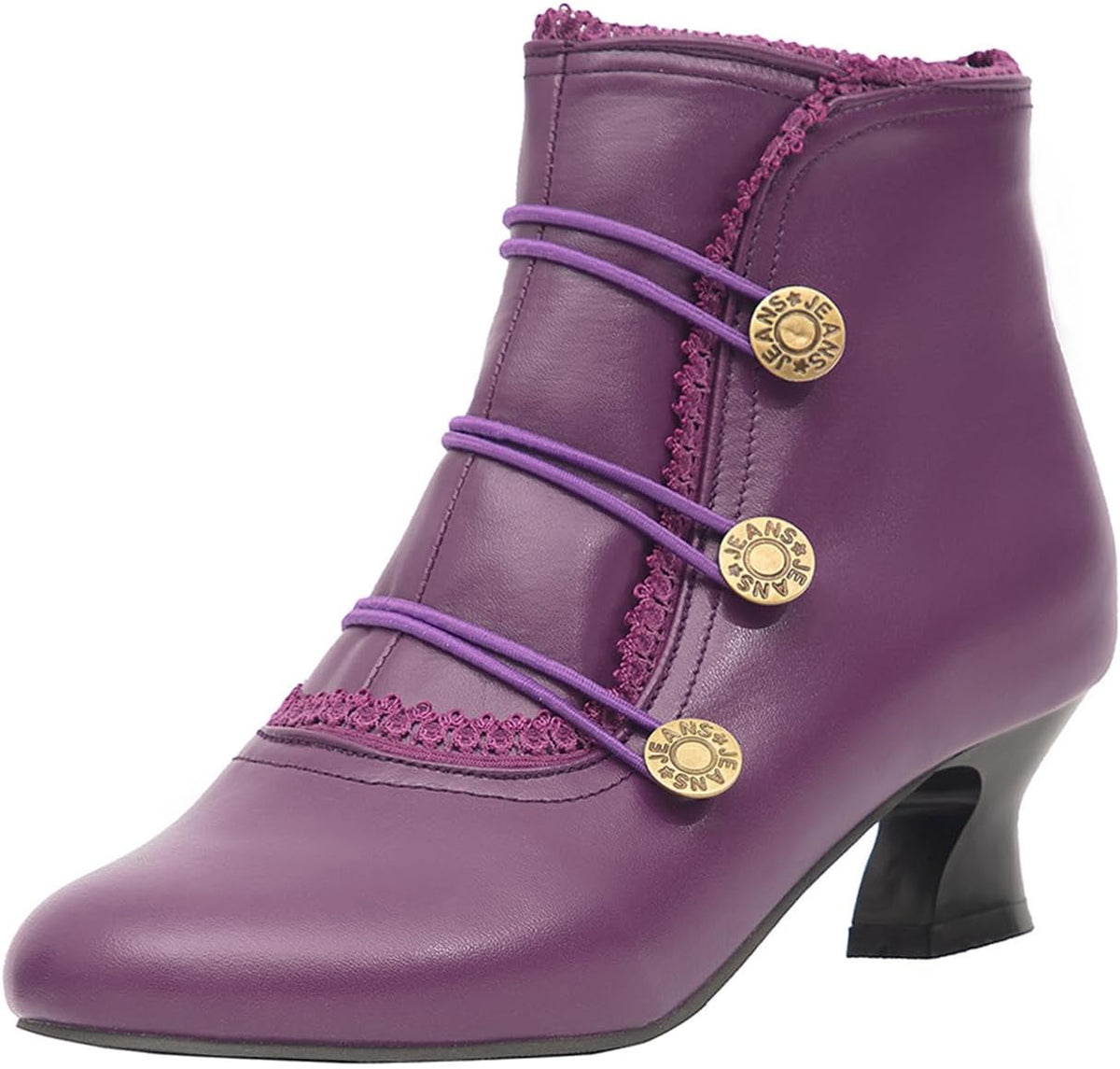 Women's Ankle Boots Low Heels Lace Buttons Round Toe Side Zipper Vintage Short Boots Autumn Winter