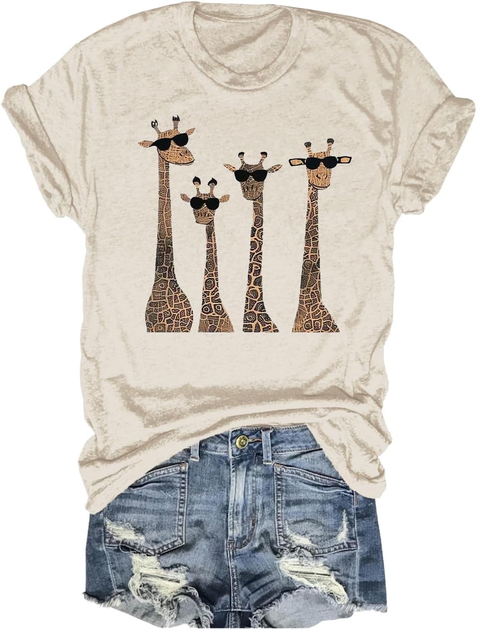 Beopjesk Womens Summer Giraffe Printed T-Shirt Funny Cute Animal Graphic Tees Tops