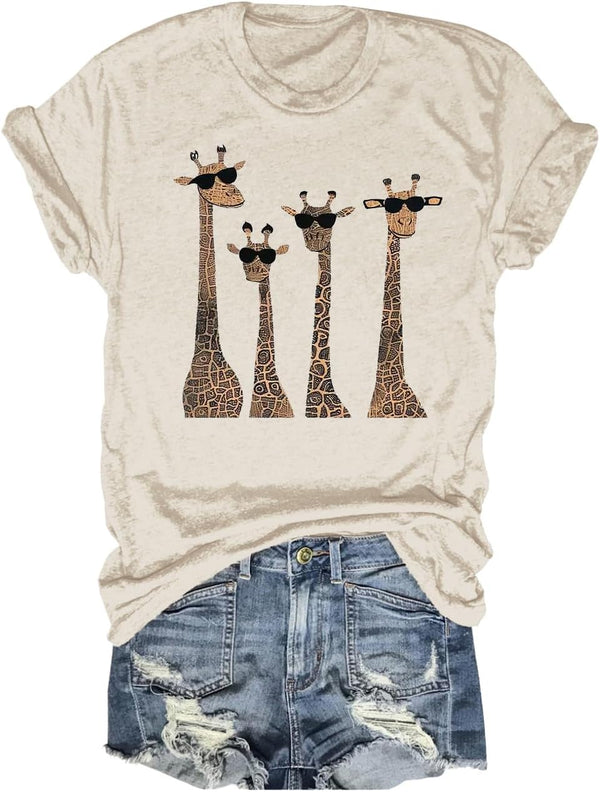 Beopjesk Womens Summer Giraffe Printed T-Shirt Funny Cute Animal Graphic Tees Tops