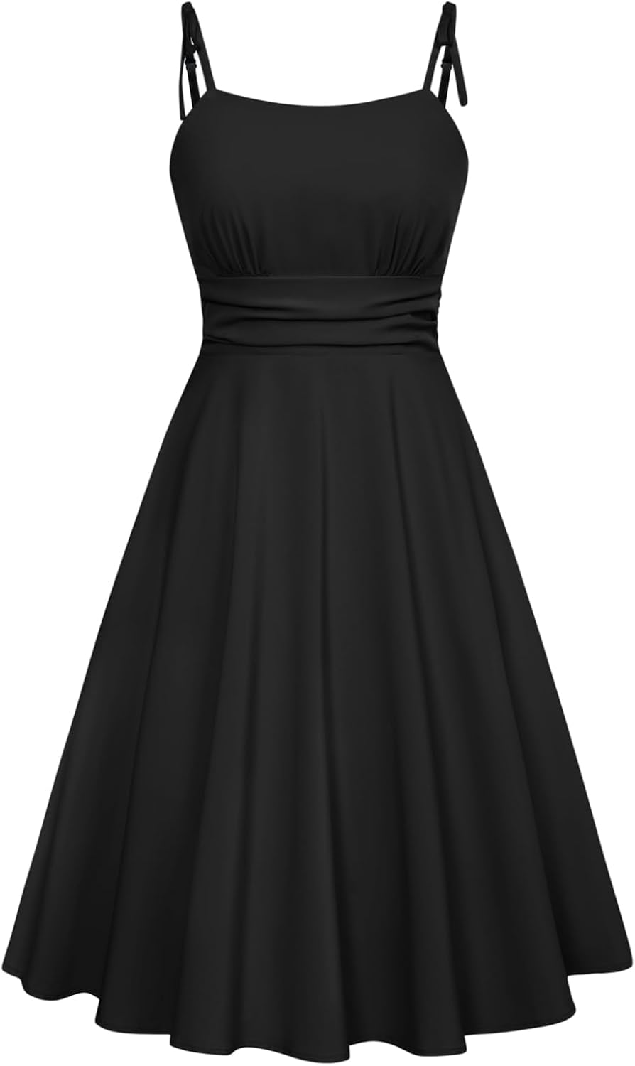 Summer Dress Spaghetti Strap Flowy Midi Beach Sundress Wedding Guest Cocktail Dress