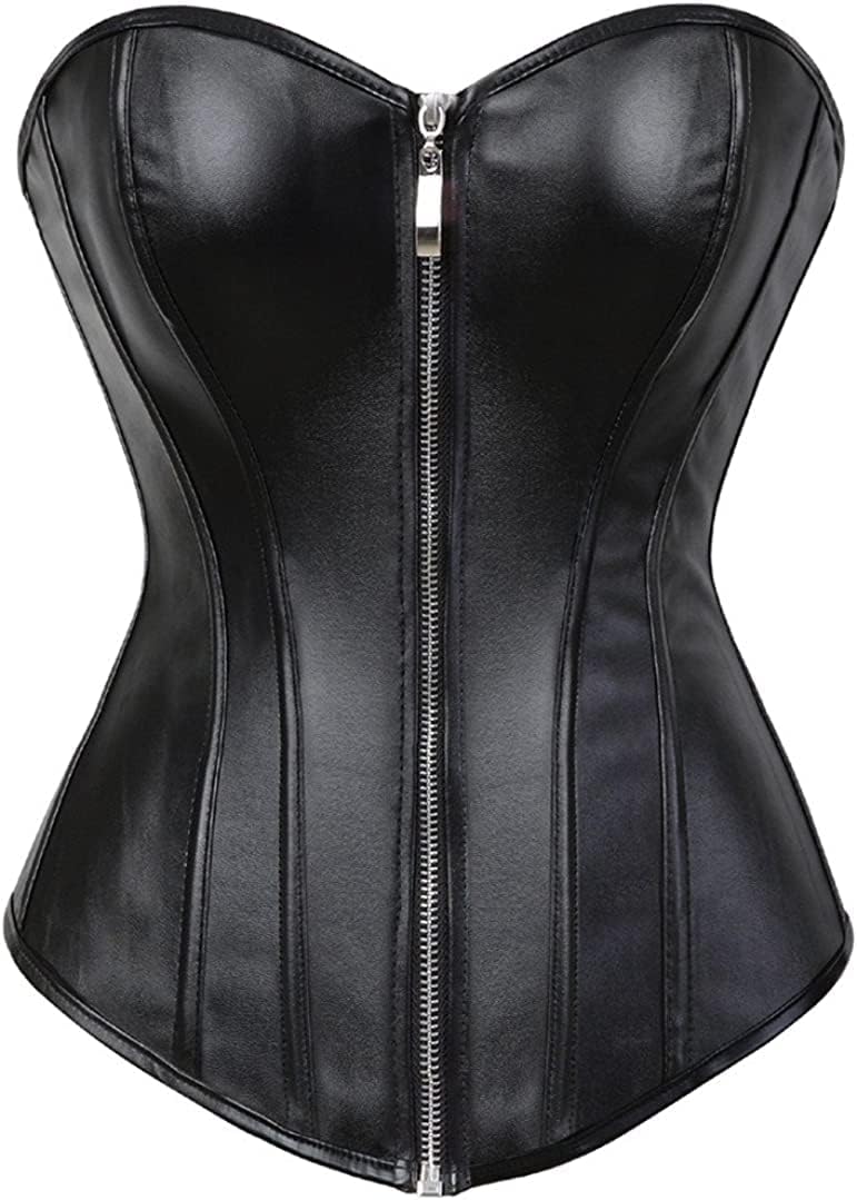 Faux Leather Steampunk Corset Top with Zipper