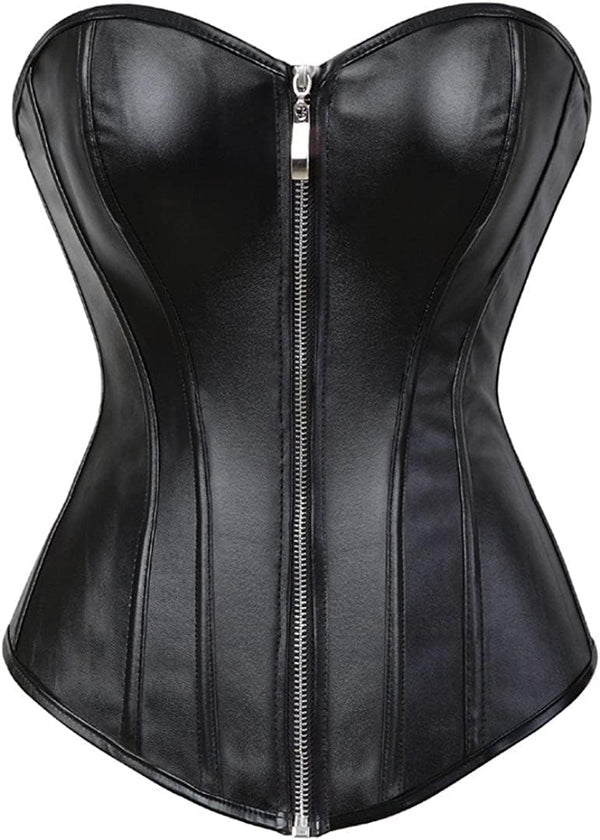 Faux Leather Steampunk Corset Top with Zipper