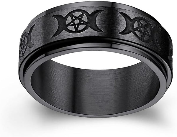 Stainless Steel Pentagram Necklace Triple Moon