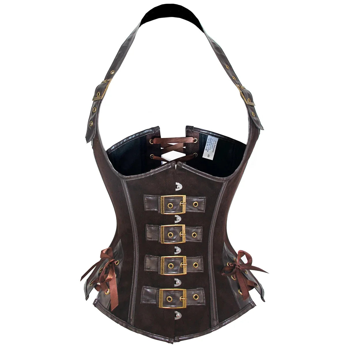 Brown Suede & PU Leather Steampunk Bustier Corset Main image