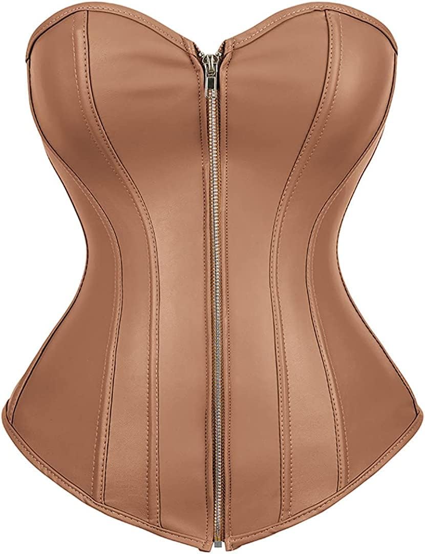 Corsets for Women Faux Leather Corset Top Steampunk Corsets Zipper Bustier Pirate Costume