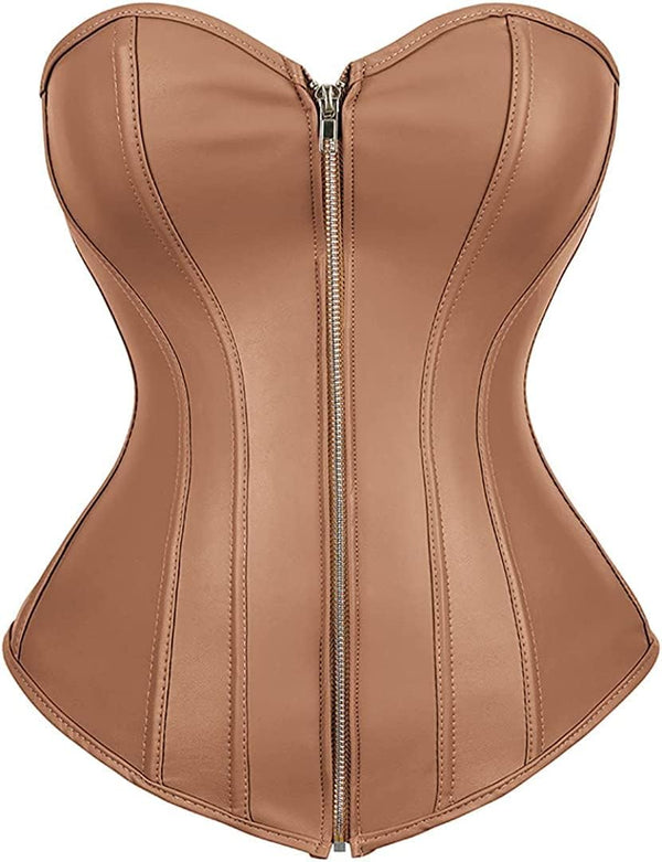 Faux Leather Steampunk Corset Top with Zipper