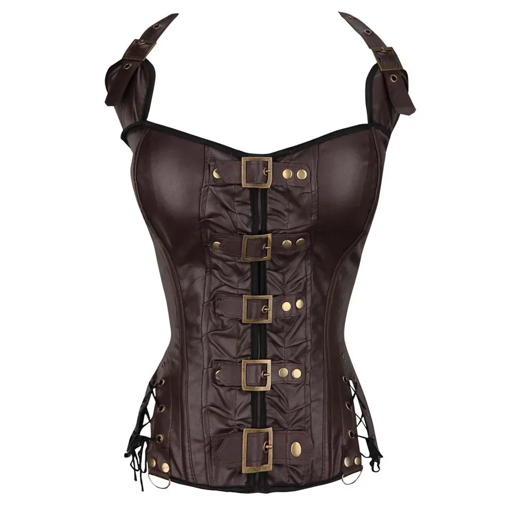 Halterneck Faux Leather Gothic Corset Top