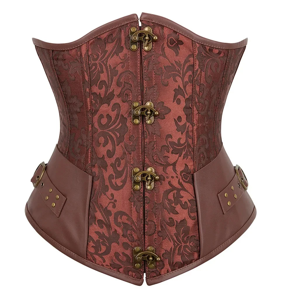 Embroidered Faux Leather Underbust Corset Waist Cincher