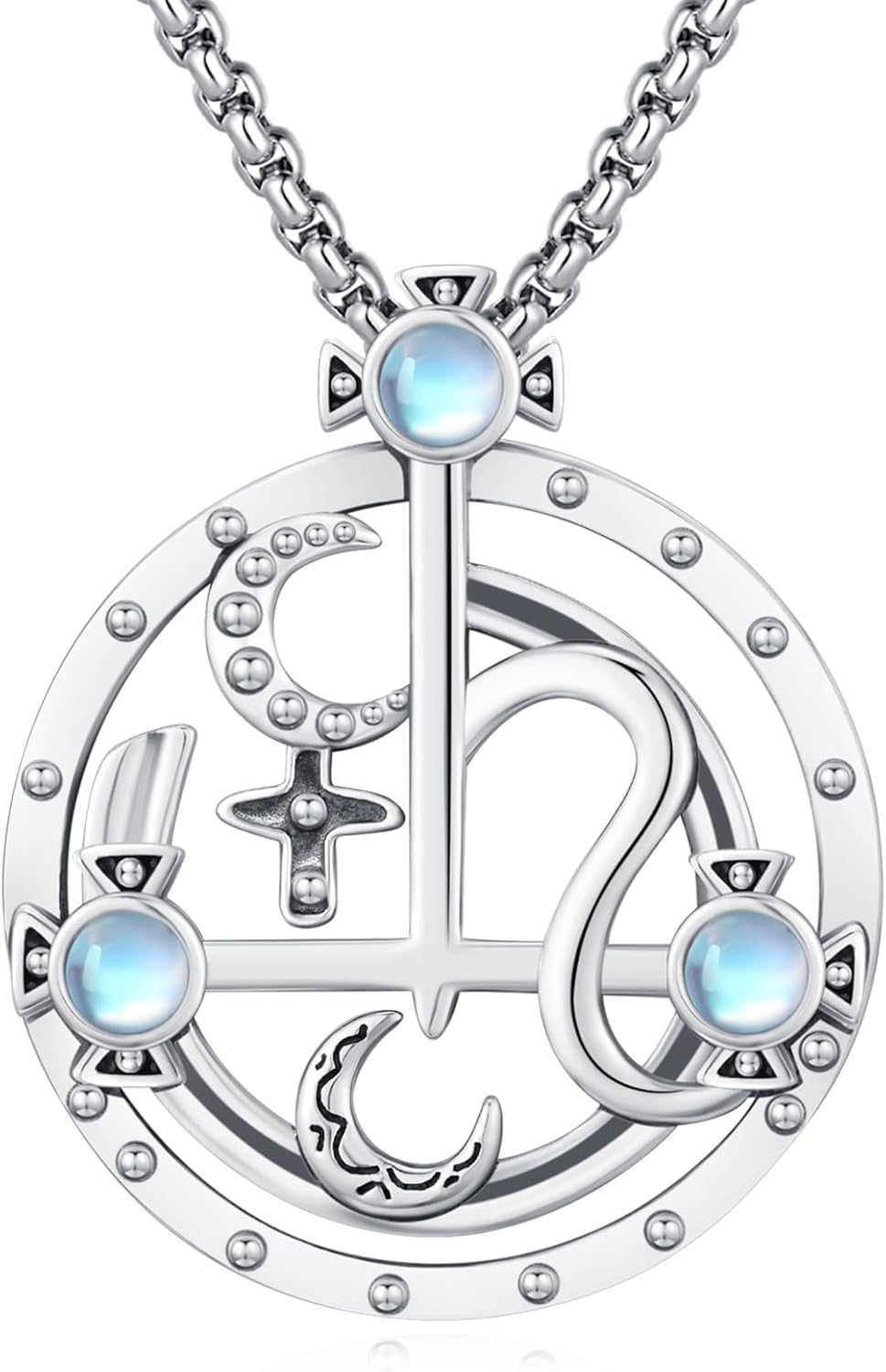 Sterling Silver Pentagram Necklace Triple Moon Tetragrammaton