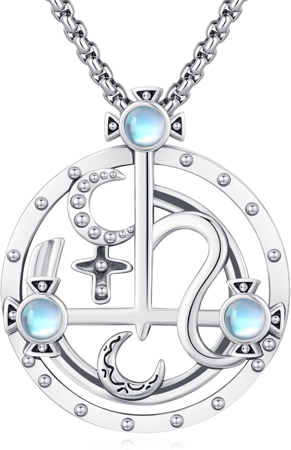 Sterling Silver Pentagram Necklace Triple Moon Tetragrammaton