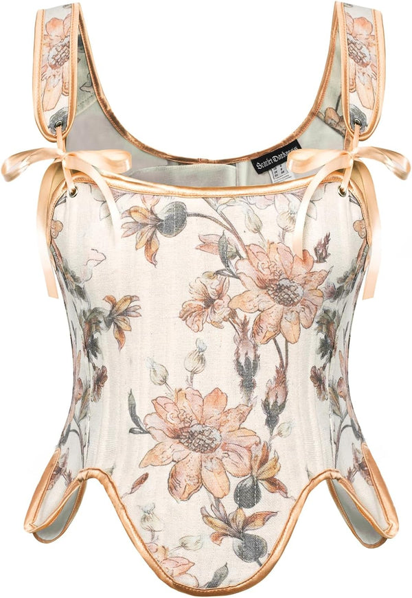 Renaissance Floral Lace-Up Bustier with Zipper
