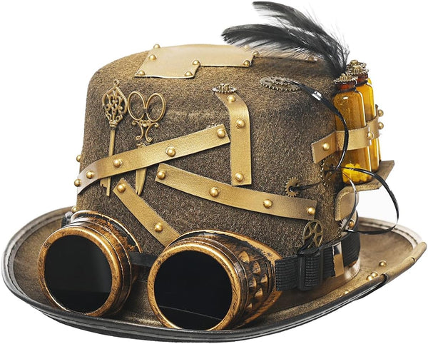 Steampunk Top Hat with Attached Goggles – Unisex