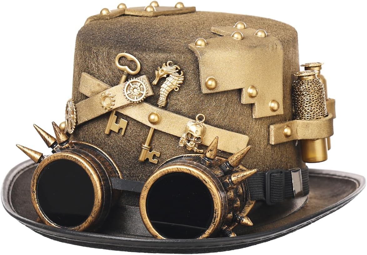 Steampunk Top Hat with Attached Goggles – Unisex