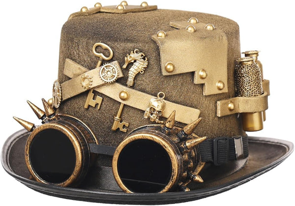 Steampunk Top Hat with Attached Goggles – Unisex