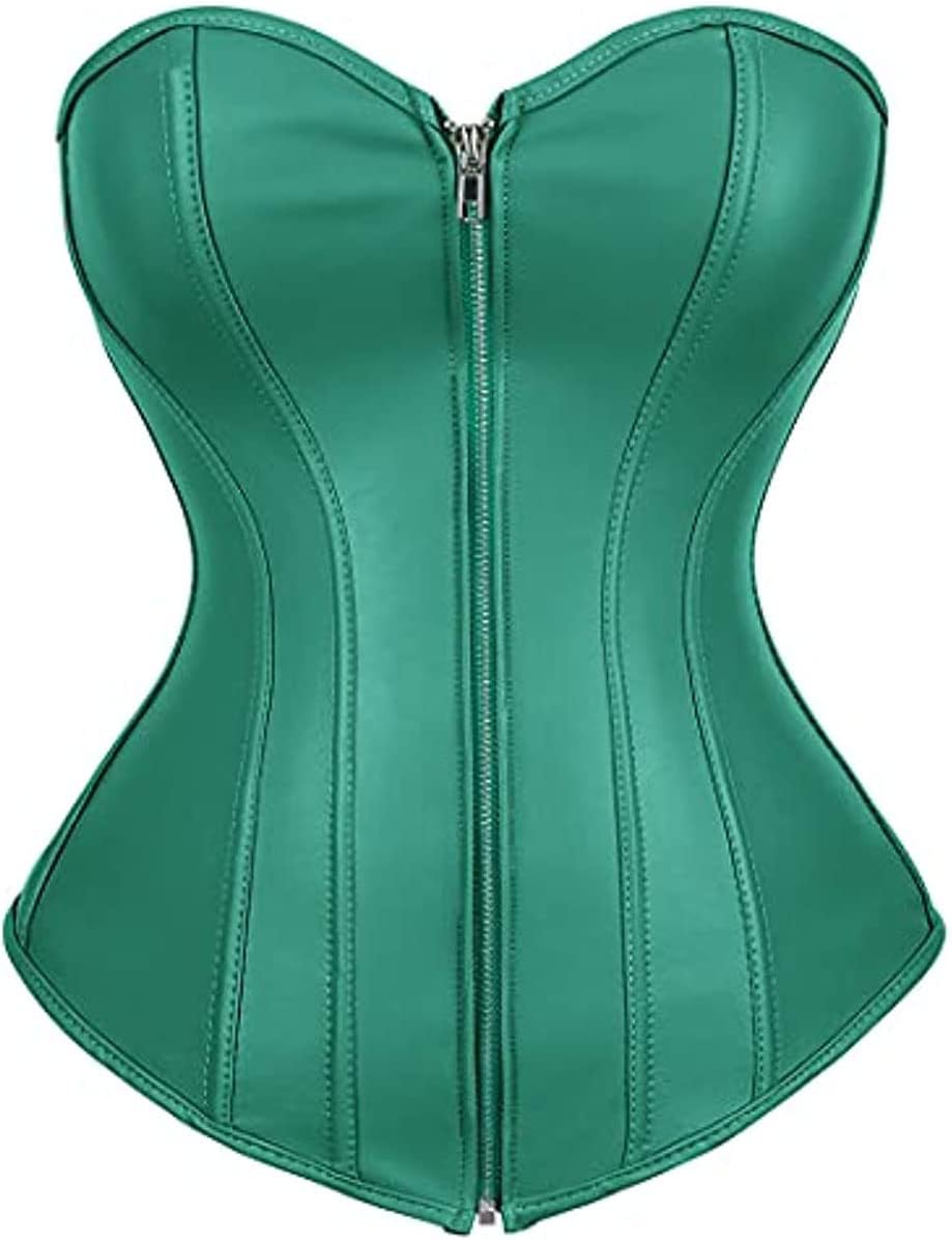 Faux Leather Zipper Steampunk Corset Bustier