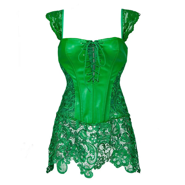 Gothic Overbust Corset Dress – Faux Leather Punk Style