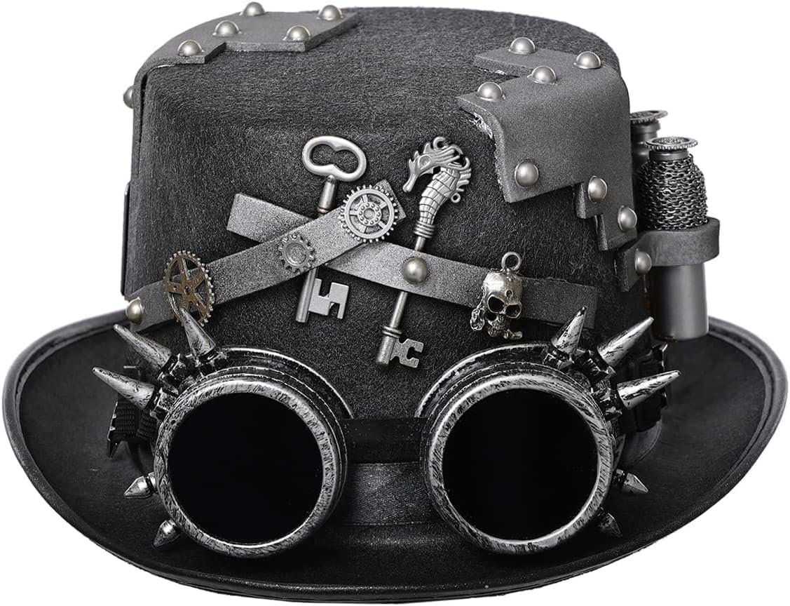 Steampunk Top Hat with Attached Goggles – Unisex