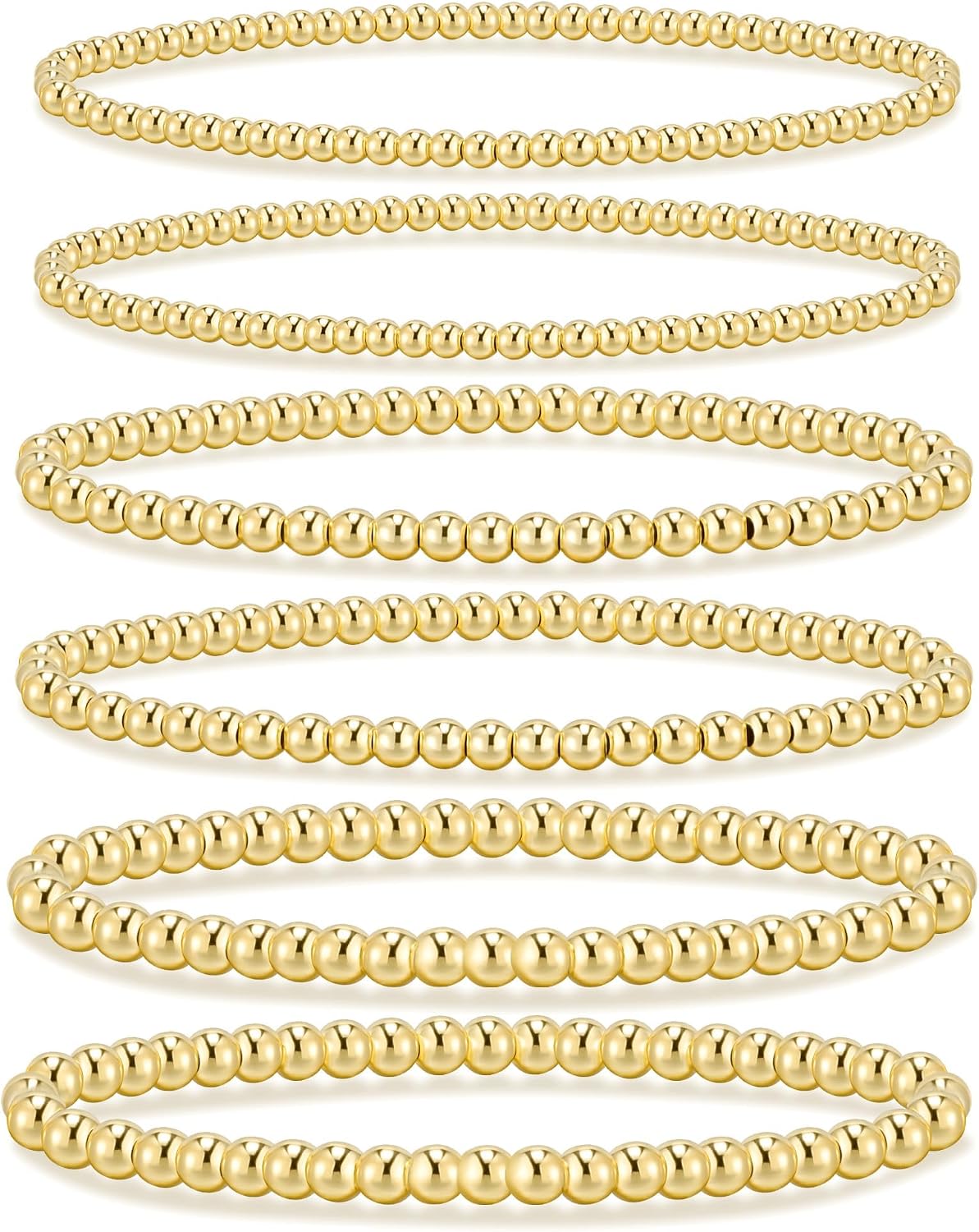 Gold Bracelets for Women Waterproof, 14K Gold Plated Beaded Strand Bead Ball Bracelets stack Adjustable Jewelry Set for Gifts