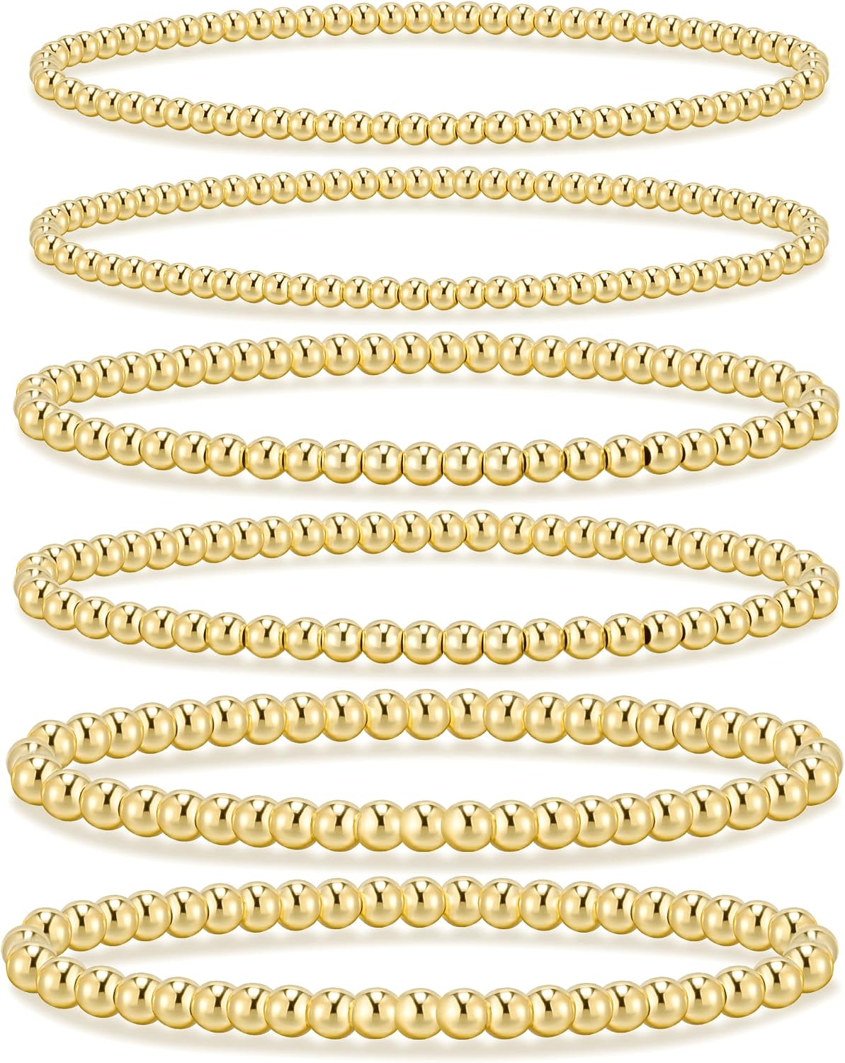 Gold Bracelets for Women Waterproof, 14K Gold Plated Beaded Strand Bead Ball Bracelets stack Adjustable Jewelry Set for Gifts