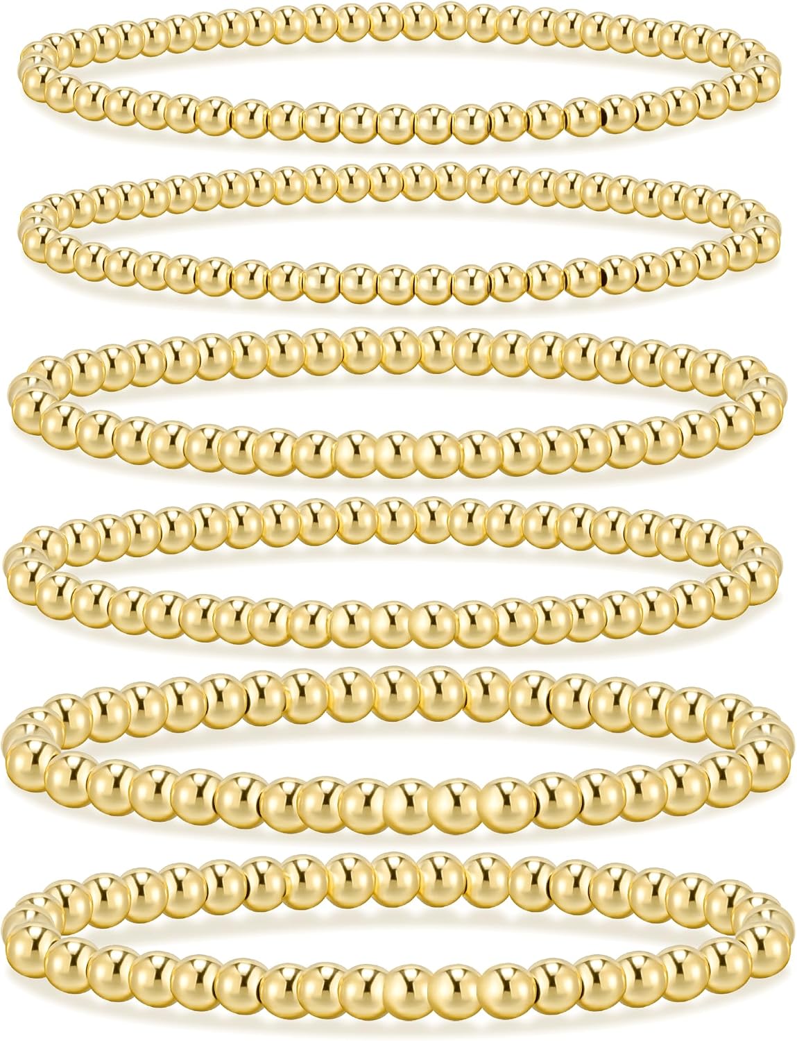 Gold Bracelets for Women Waterproof, 14K Gold Plated Beaded Strand Bead Ball Bracelets stack Adjustable Jewelry Set for Gifts