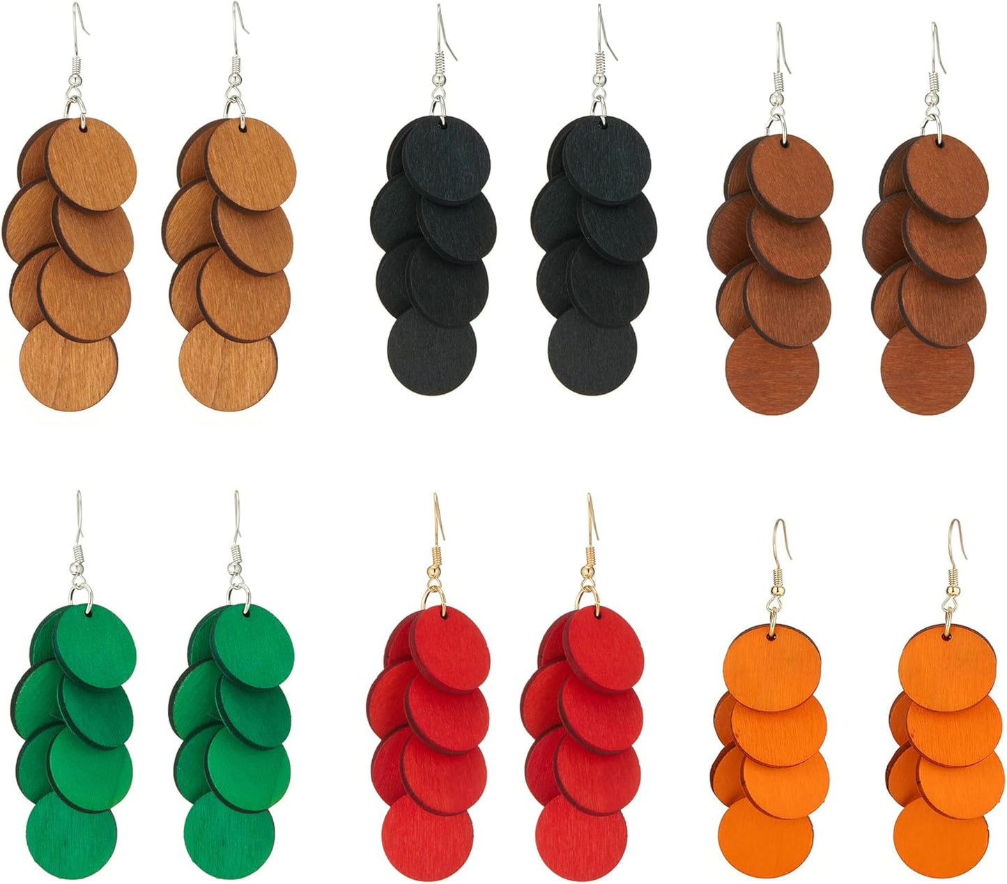 Bohemian Wooden Layered Disc Dangle Earrings