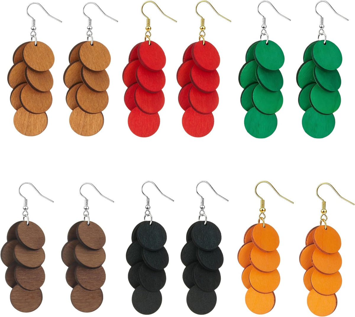 Bohemian Wooden Layered Disc Dangle Earrings, Boho Style Round Drop Earrings for Women, Lightweight Statement Jewelry for Daily Wear & Party