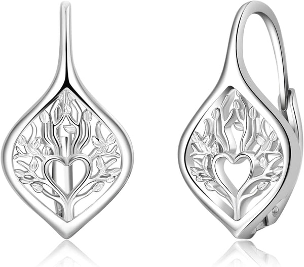 925 Sterling Silver Tree of Life Hoop Earrings