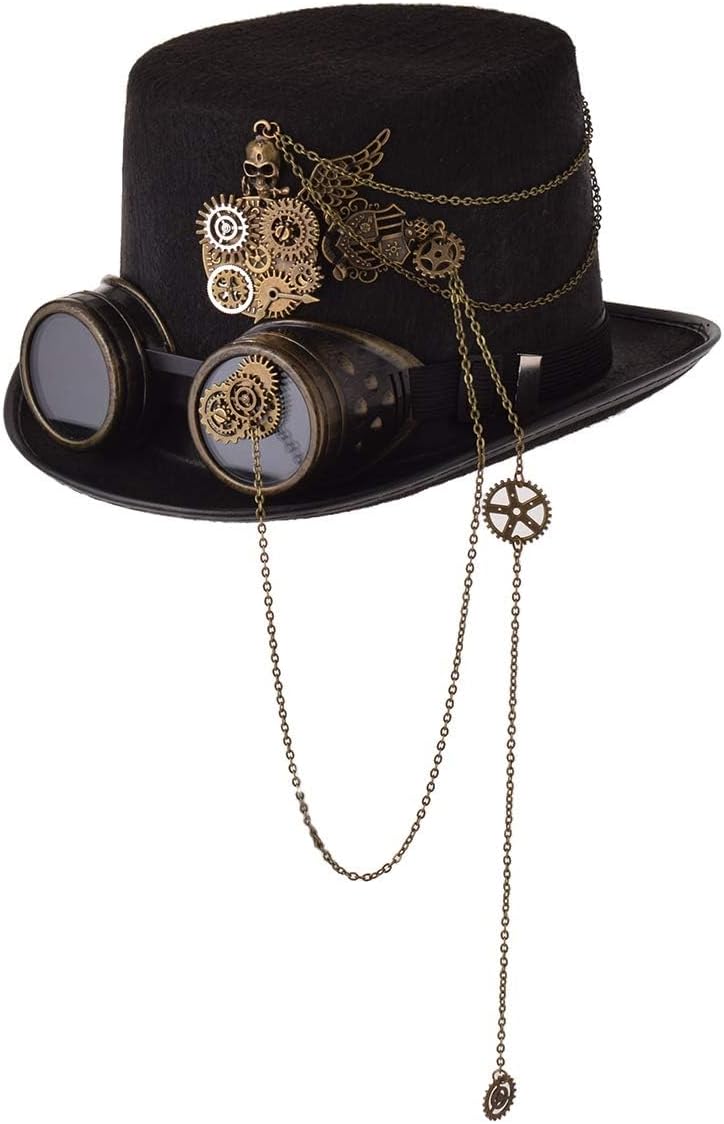 Steampunk Top Hat with Attached Goggles – Unisex