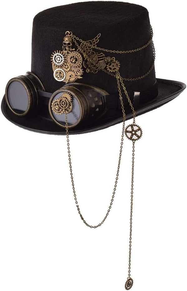 Steampunk Top Hat with Attached Goggles – Unisex