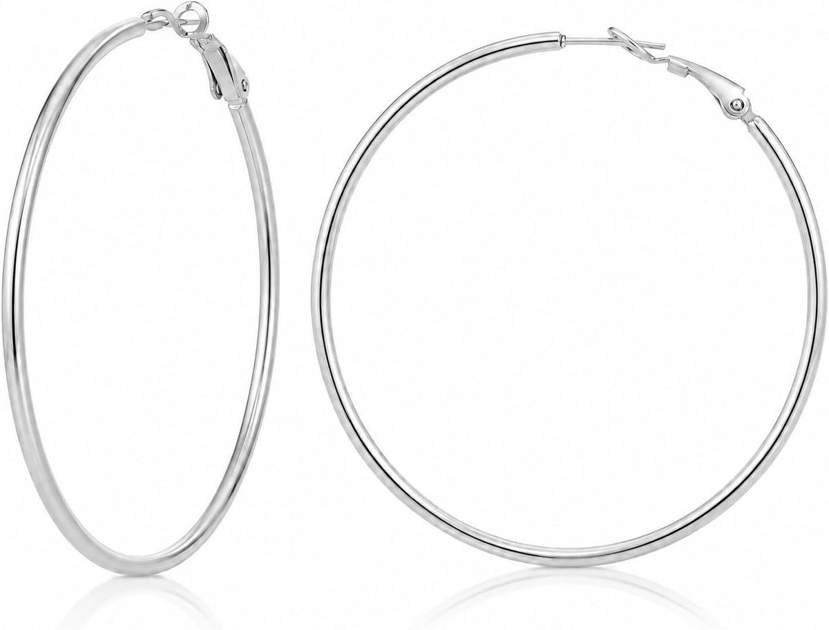 TIZU Big Hoop Earrings for Women Stainless Steel Hypoallergenic 14K Gold/Rose Gold/Black/Silver Hoop Earrings, 40mm/50mm/60mm/70mm Hoops Earrings