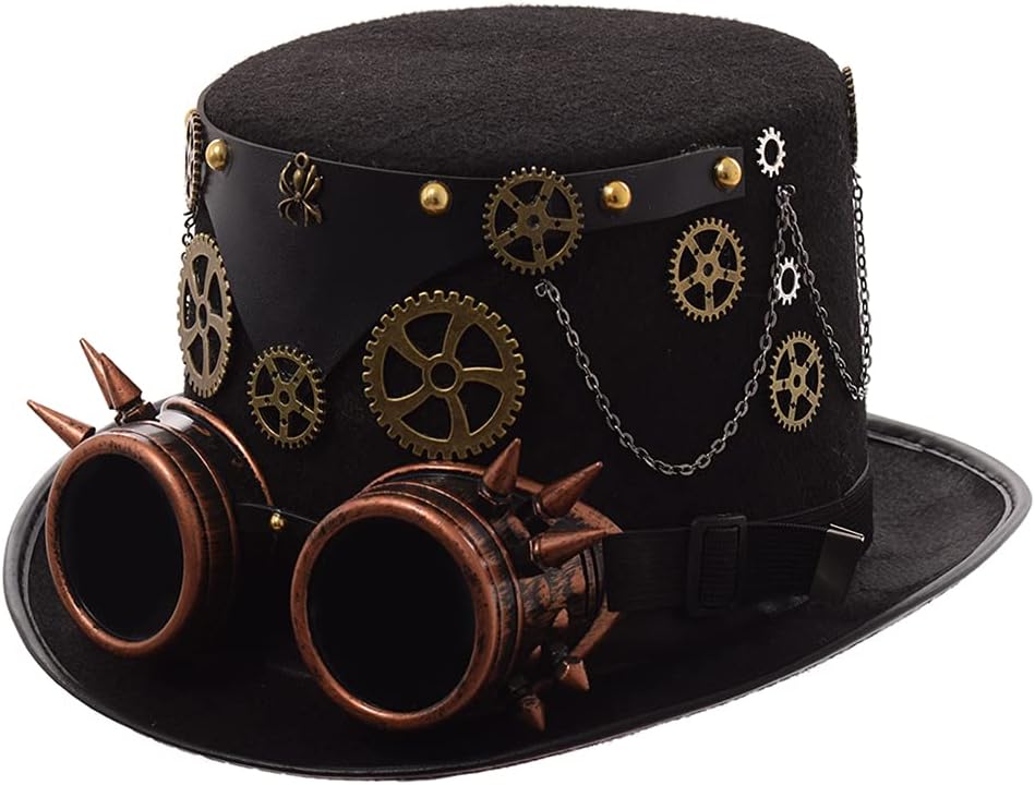 Steampunk Top Hat with Attached Goggles – Unisex
