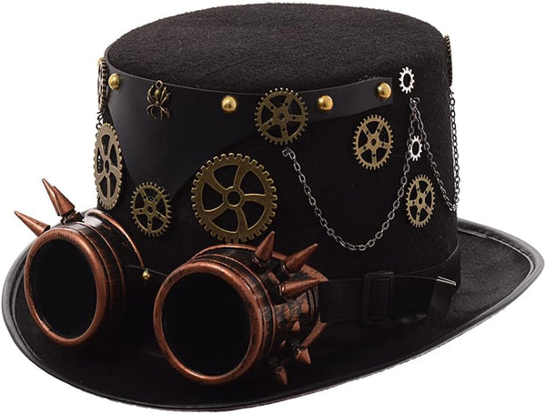 Steampunk Top Hat with Attached Goggles – Unisex