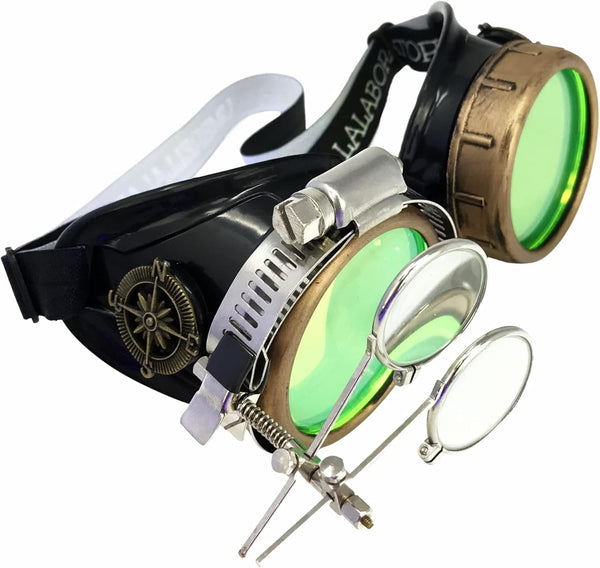 Victorian Steampunk Goggles with Compass & Ocular Loupe