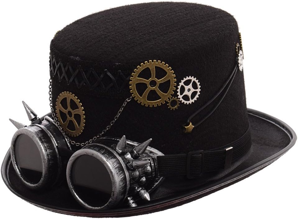 Steampunk Top Hat with Attached Goggles – Unisex