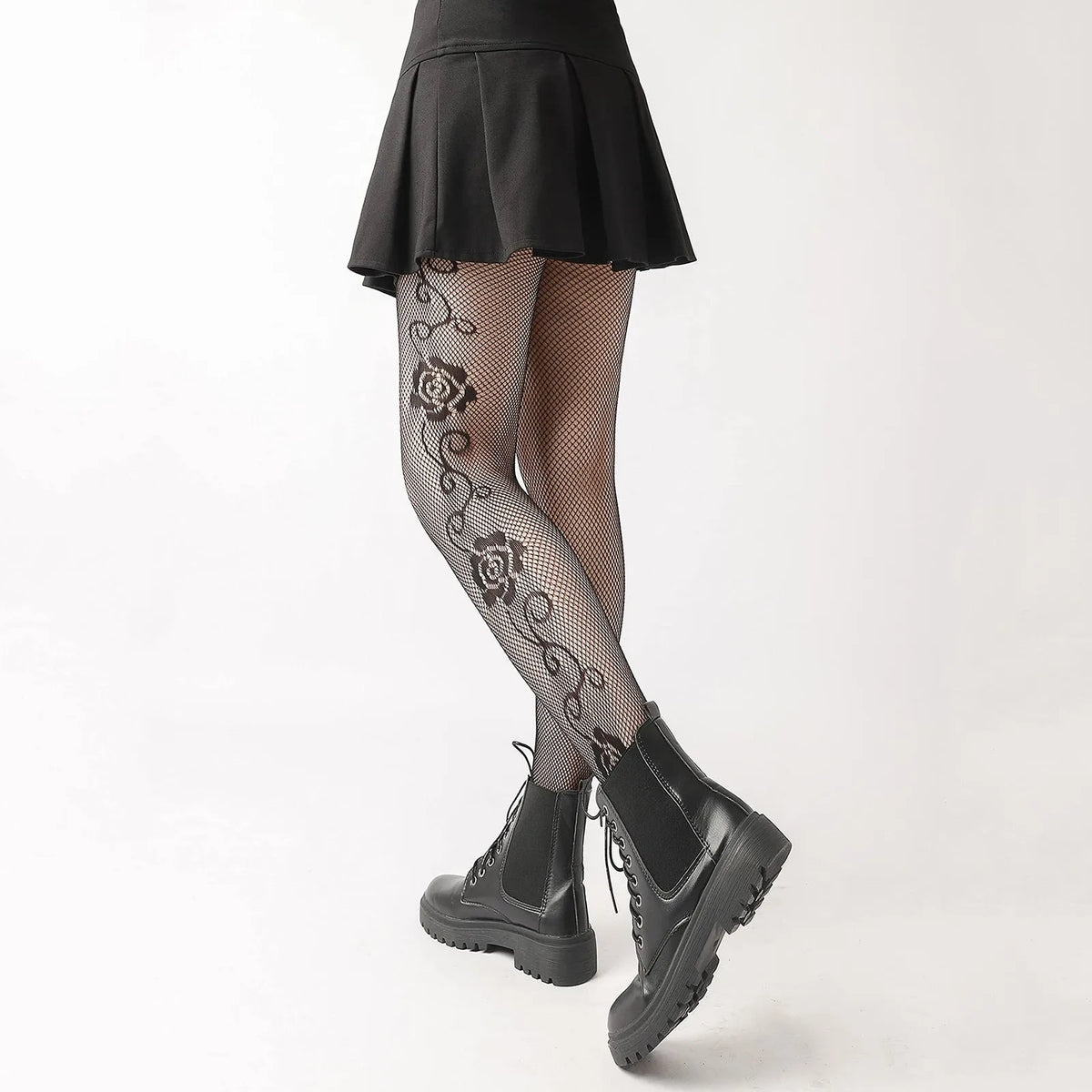 Gothic Lolita Cross Print Fishnet Pantyhose