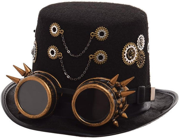 Steampunk Top Hat with Attached Goggles – Unisex
