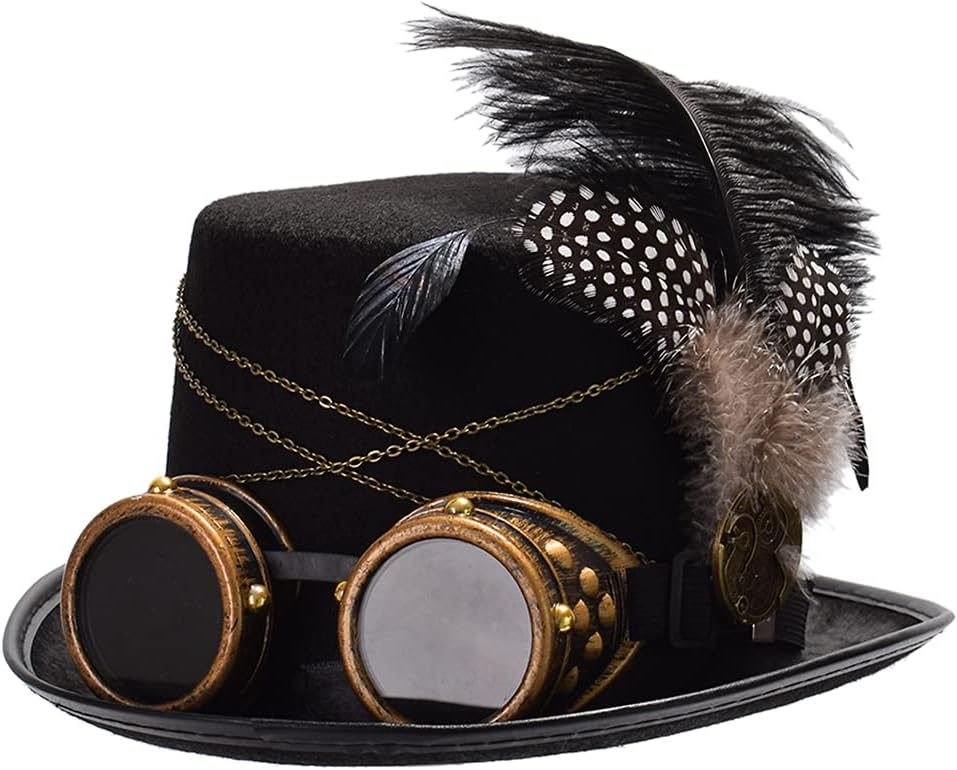 Steampunk Top Hat with Attached Goggles – Unisex