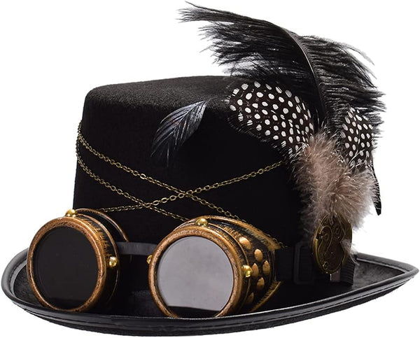 Steampunk Top Hat with Attached Goggles – Unisex
