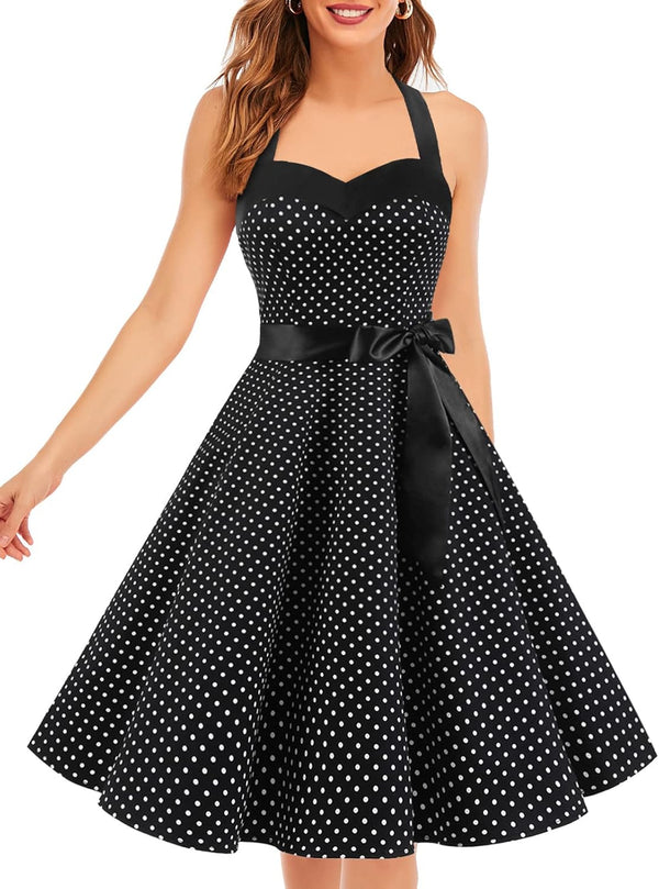 Vintage Swing Dress - Halter Neck - 1950s Rockabilly Pin-Up Style