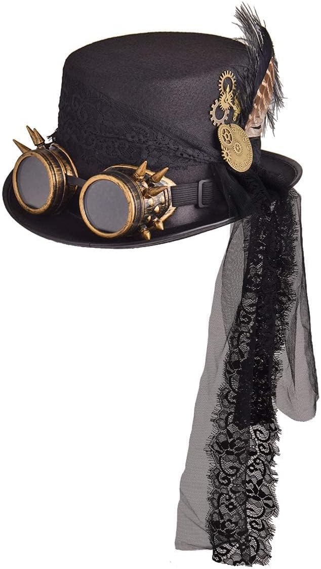 Steampunk Top Hat with Attached Goggles – Unisex