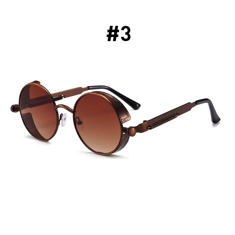 Vintage Red Lens Round Steampunk Metal Sunglasses