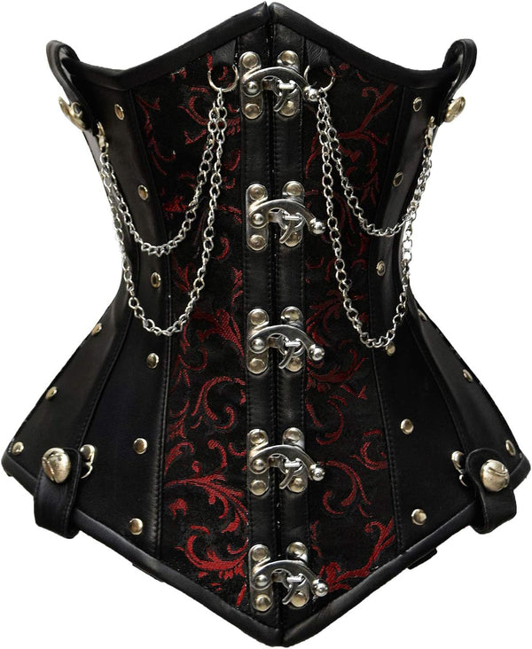 Double Steel Boned Brocade Faux Leather Underbust Corset
