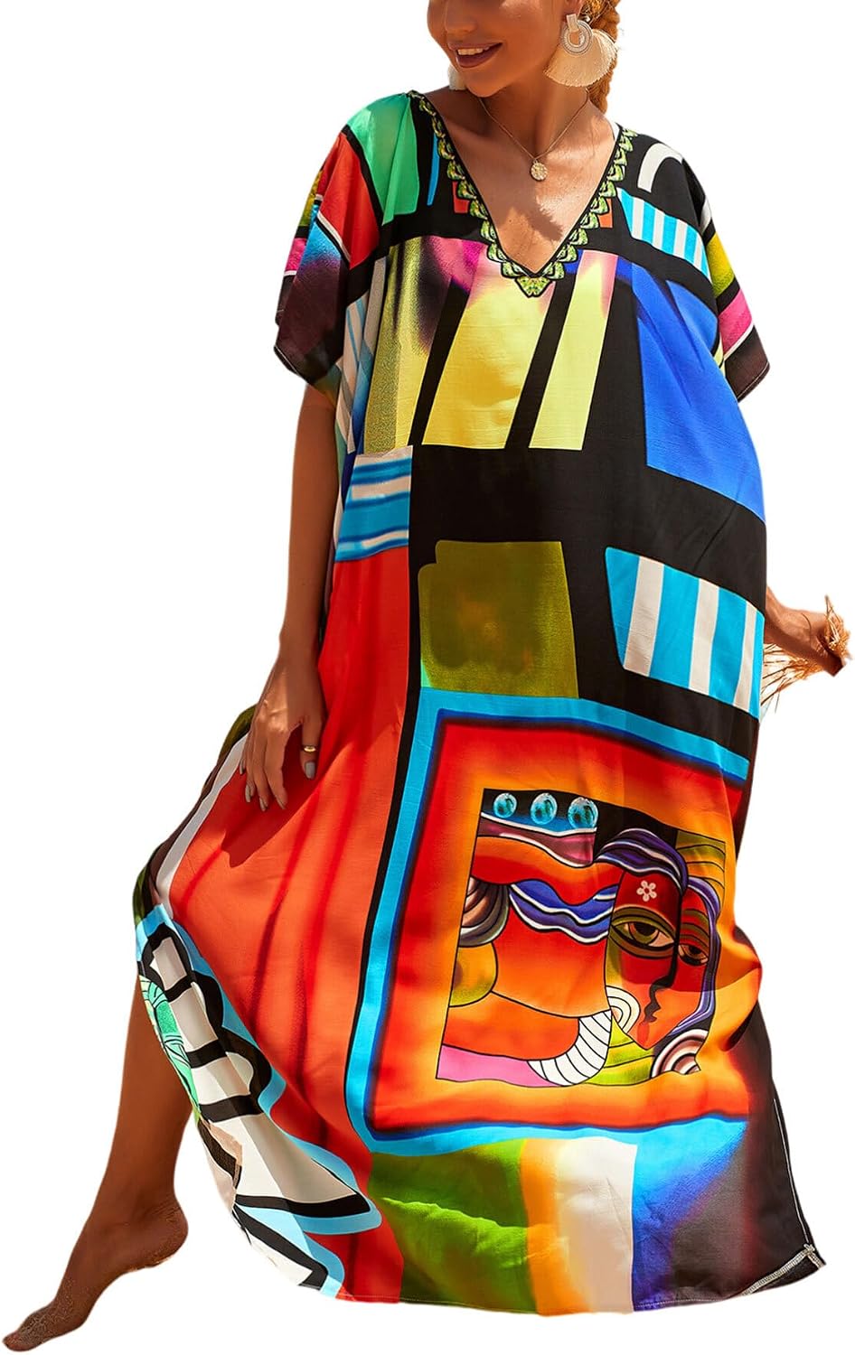 Women's Plus Size Beach Lounge Kaftan Maxi Dress swimsuit coverup for women