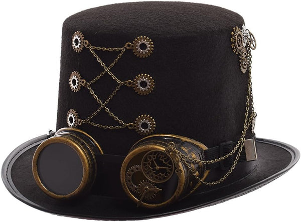 Steampunk Top Hat with Attached Goggles – Unisex